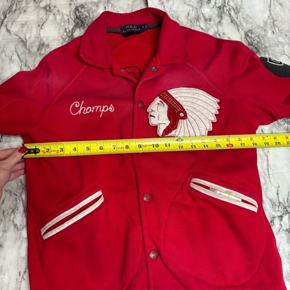 Vintage Polo Ralph Lauren Varsity Jacket Red Size small spell out patches Sporty - Picture 7 of 9